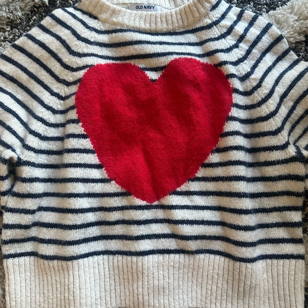 Old Navy Women's Navy Striped Sweater with Red Heart